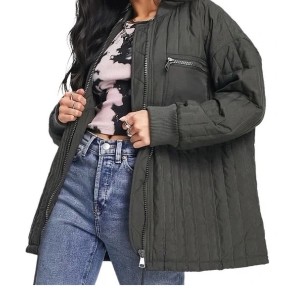 Topshop Quilted Olive Green Jacket - Picture 1 of 10